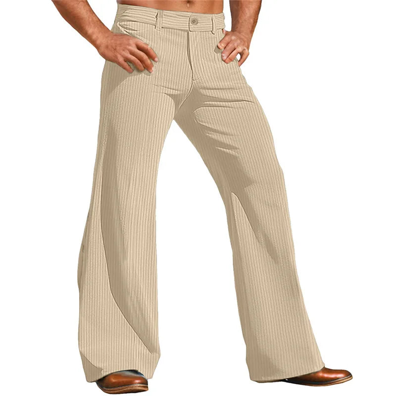 2026 Men's Dress Pants Solid Corduroy Flared Trousers Male Casual Pocket Plain Comfort Business Daily Holiday Modern Pants Men