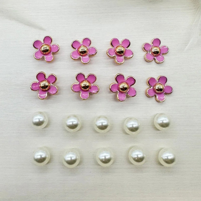 3D Cute Daisies Pearl Set Shoe Charms Accessories for Slide Sandals DIY Clogs Decoration Shoe Buckle Pins Shoe Decoration Gifts