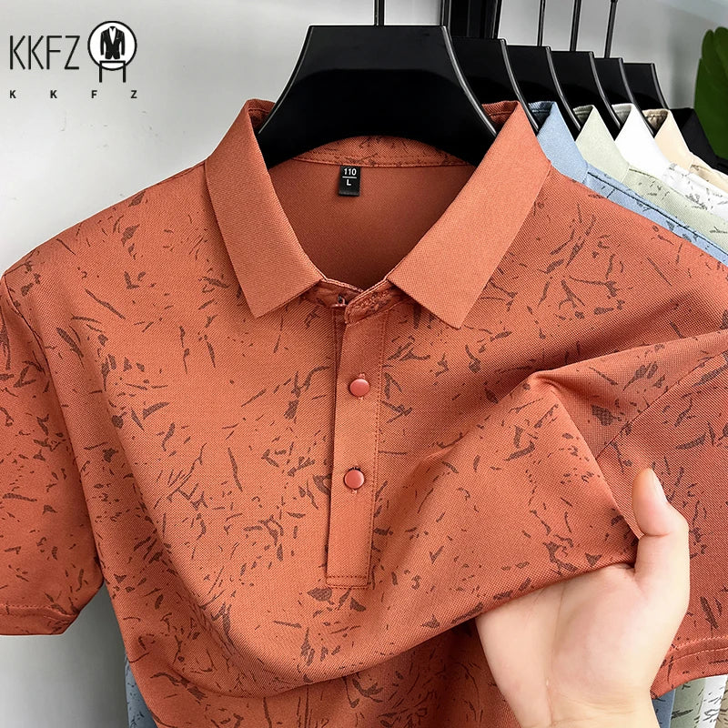 Men Classic Polo Shirt With Printed Pattern Short Sleeve Tops For Everyday Use And Semi Formal Occasions