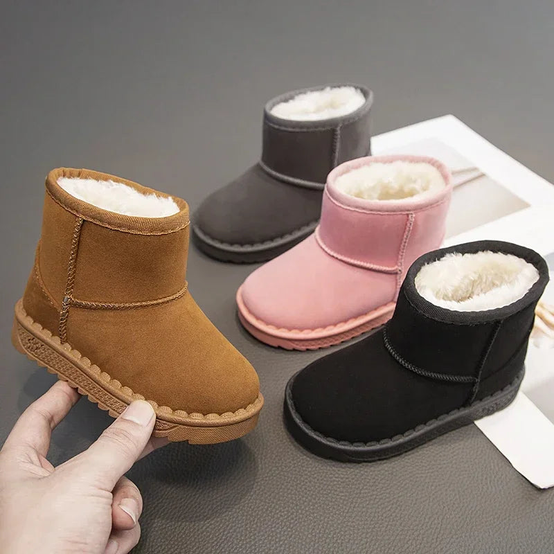 2025 Children Snow Boots Leisure Thick Fur Platform Winter Kids Short Boot Slip-on Unisex Concise Style Boys Girls  Kids Shoes