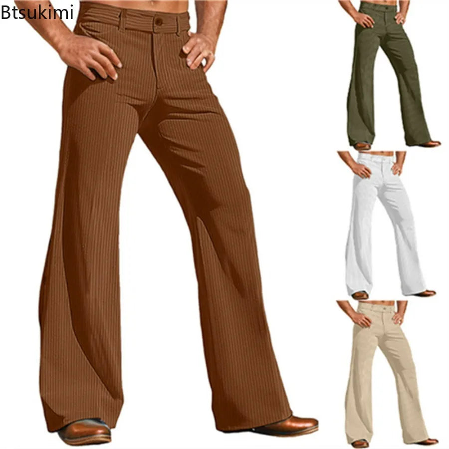 2026 Men's Dress Pants Solid Corduroy Flared Trousers Male Casual Pocket Plain Comfort Business Daily Holiday Modern Pants Men