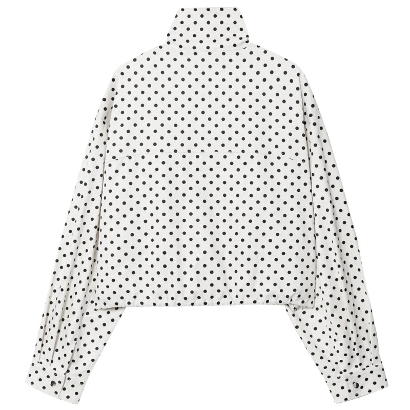 HXAO Polka Dot Bomber Jacket Women's Jackets Demi-Season Oversized Long Sleeve Top Outerwear Aviator Plus Size Zip Up Crop Coats