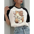 A Cute Patterned Orange Tabby Cat with A Smile Print T-Shirt Women Casual Graphic Tshirt Crew Neck Short Sleeve T Shirt Clothes