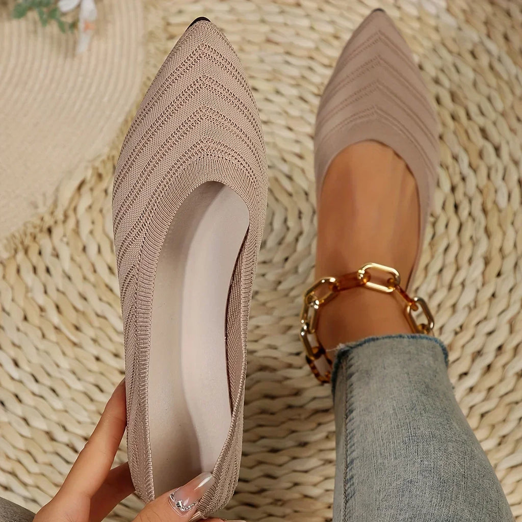 Women's Pointed Toe Flat Shoes Solid Color Knitted Slip on Shoes Casual Breathable Ballet Flats Women Flat Shoes Loafers Women