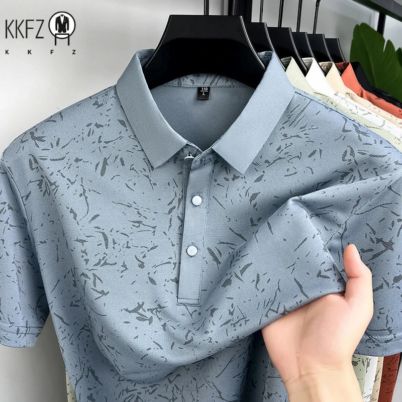 Men Classic Polo Shirt With Printed Pattern Short Sleeve Tops For Everyday Use And Semi Formal Occasions