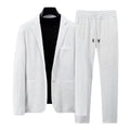 Men Two piece Suit Striped Pleated Men Pants Set Pleated Drawstring Loose Lapel Pockets Thin Formal Business Men Set