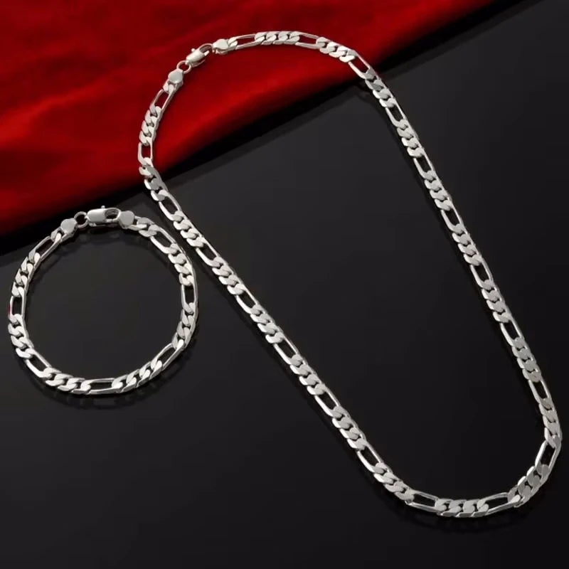 Noble New Arrive 925 Sterling Silver 4MM Chain for Men Women Bracelet Necklace Jewelry Set Lady Christmas Gifts Charms Wedding