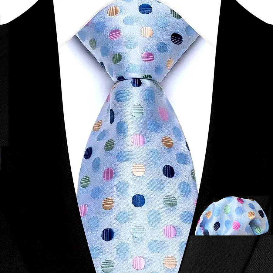 Men's Ties Set Luxury Floral Plaid Solid Light Blue Ties Business Party Formal Necktie Pocket Square Set Suits Accessory Gift