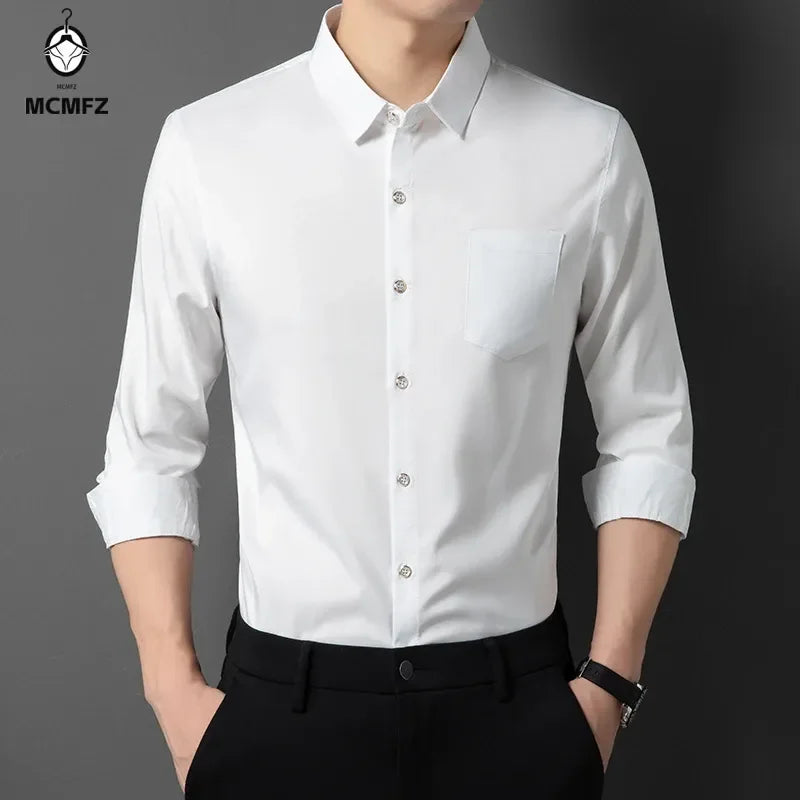 Men's Business Casual Solid Color Long Sleeved Shirt Non Ironing Comfortable Top