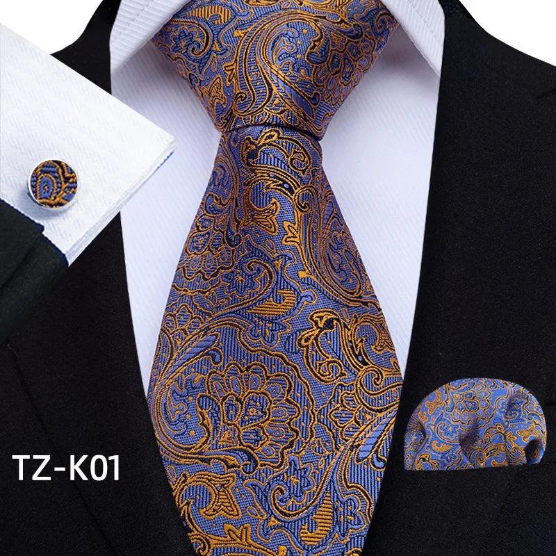 Men Ties Set Green Floral Paisley Necktie Business Formal Pocket Square Cufflinks Set For Wedding Party Accessories Cravat