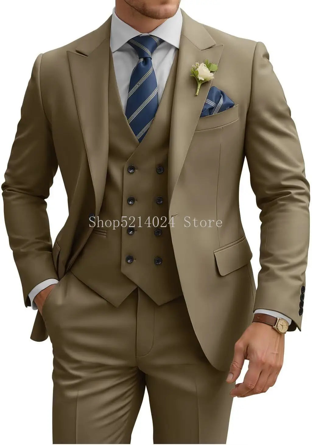 Mens Suit 3 Piece Slim Fit Suits for Men Double Breasted Suit Wedding Prom Suits Formal Business Dinner Tuxedo