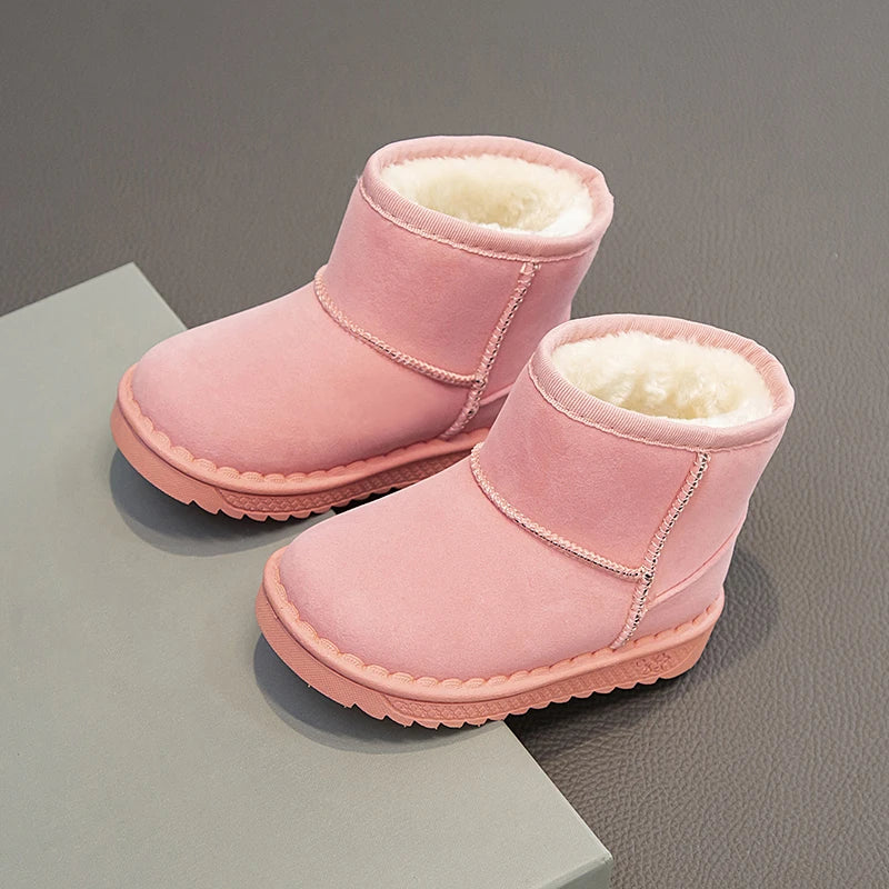 2025 Children Snow Boots Leisure Thick Fur Platform Winter Kids Short Boot Slip-on Unisex Concise Style Boys Girls  Kids Shoes