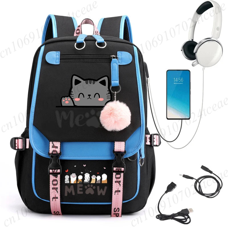 Cat Anime Cartoon School Bag New Fashion Backpack Back To School Cute Kawaii Backpack School Bags for College Student Mochila