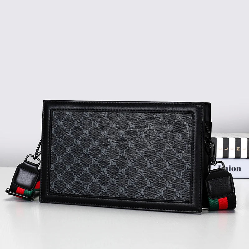 High-quality Men's Shoulder Bag Stylish Small Square Bag Minimalist Plaid Light Business Crossbody Bag Casual Street Sling Bag