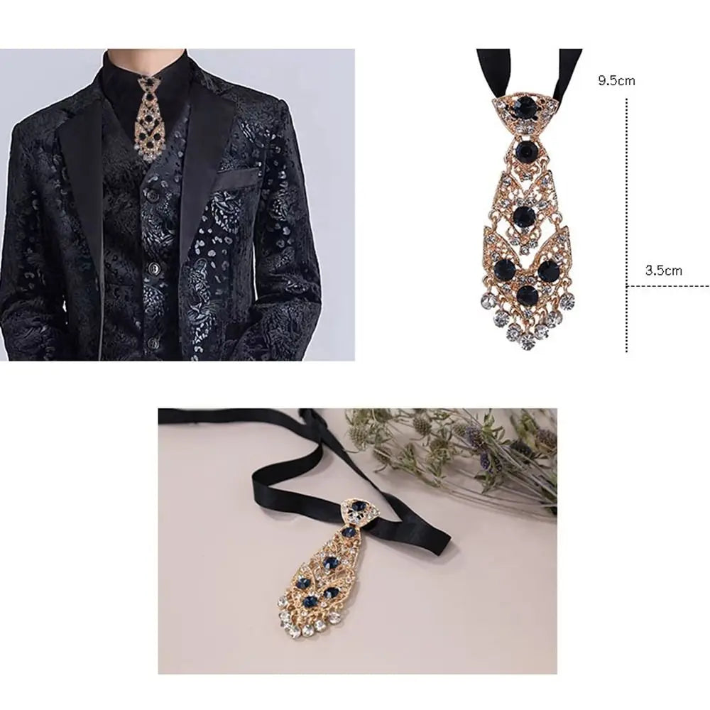 Decorative Unisex Suit Accessories Diamond Crystal Necktie Women Necktie Men Ties Metal Rhinestone Necktie Formal Business Ties