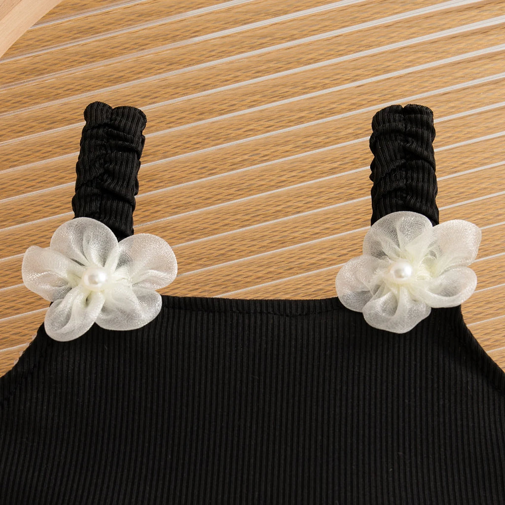 Kids Clothes Toddler Girl Korean Style Dress Elegant Flower Black Knit Cake Dress for Girl Birthday Party Costume