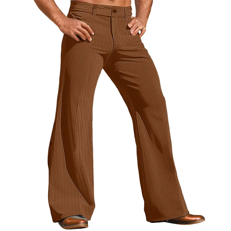 2026 Men's Dress Pants Solid Corduroy Flared Trousers Male Casual Pocket Plain Comfort Business Daily Holiday Modern Pants Men