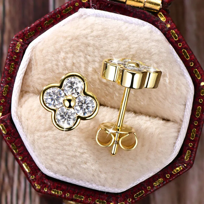 Lnkry 14K Gold Filled Four Leaf Flower Stud Earrings Dazzling Certified 3mm Moissanite Earring for Women 2026 Trend Jewelry Gift