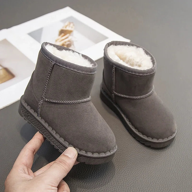 2025 Children Snow Boots Leisure Thick Fur Platform Winter Kids Short Boot Slip-on Unisex Concise Style Boys Girls  Kids Shoes