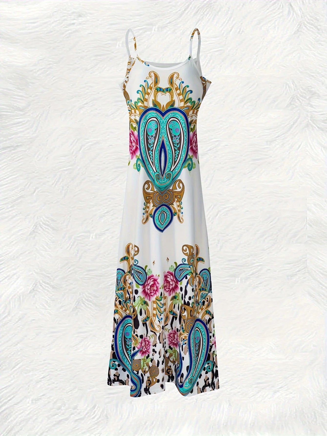 Vacation Dress for Women Floral Paisley Abstract Print Sleeveless Shift Dress Round Neck Summer Casual Maxi Dress Beach Party