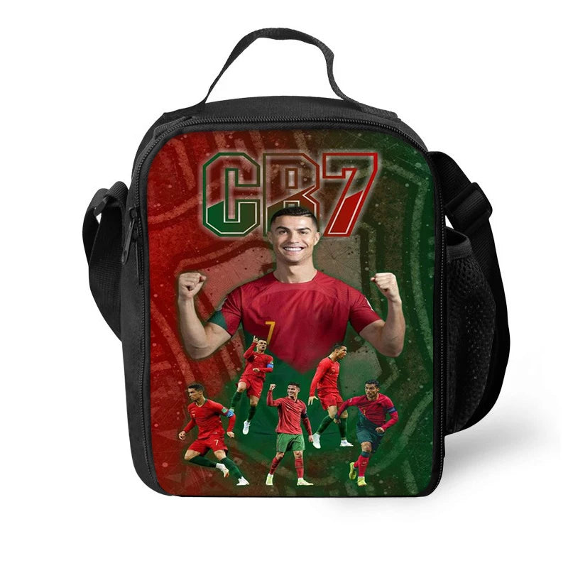 Ronaldo Lunch Bags for Boys Girls Sport Printing Football Star Lights Weight Cooler Bags for Food or Juice