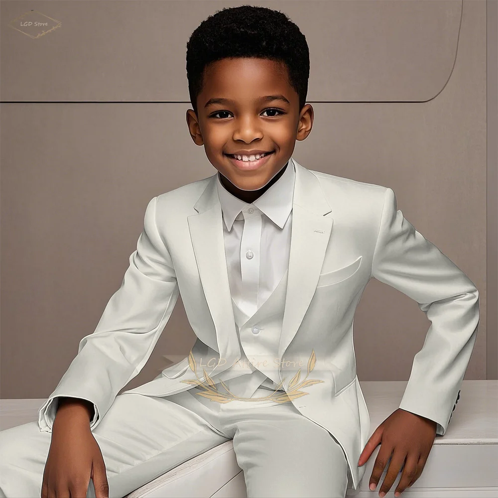 3-Piece Boys Formal Suit Set Blazer Vest Pants for Wedding Birthday Party Show Host Cocktail Ceremony School Performance Outfit
