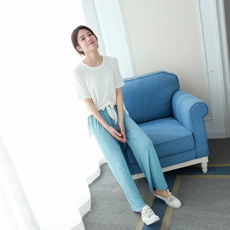 Summer  modal pajamas for women  thin section short-sleeved trousers suit two-piece loose comfortable pajama set  home service