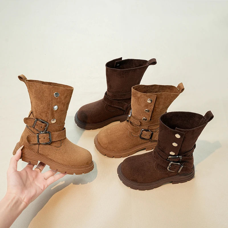 2026 New Children's Autumn Boots Classic Trend Girls Causal Ankle Boots Retro Fashion Kids Simple Leather Short Boots Round-toe