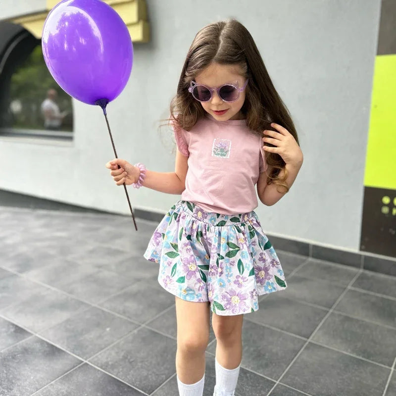 Summer Baby Girls Clothes Cotton Children's Clothing Sets for Kids  Butterfly Sleeve T-Shirts Flowers Print Shorts Two Piece