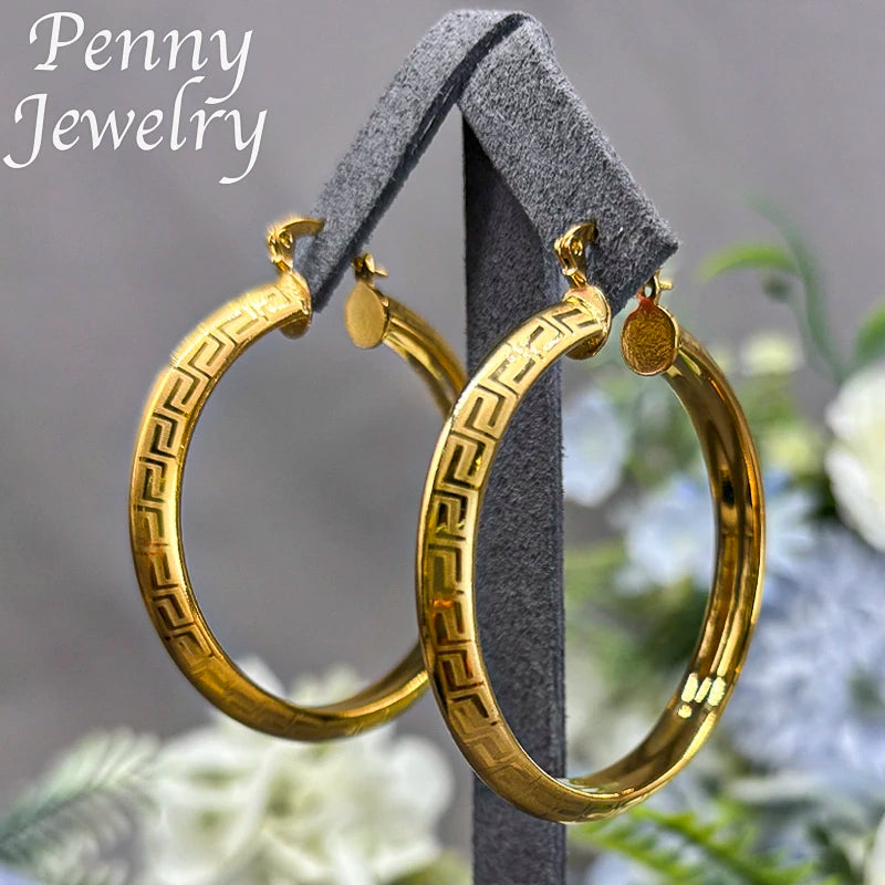 Big Round 18K Gold Plated Hoop Earrings for Women Copper Vintage Circle Earring Party Wedding Gifts Italian African Jewelry Sets