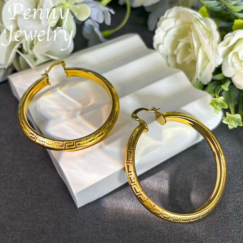 Big Round 18K Gold Plated Hoop Earrings for Women Copper Vintage Circle Earring Party Wedding Gifts Italian African Jewelry Sets
