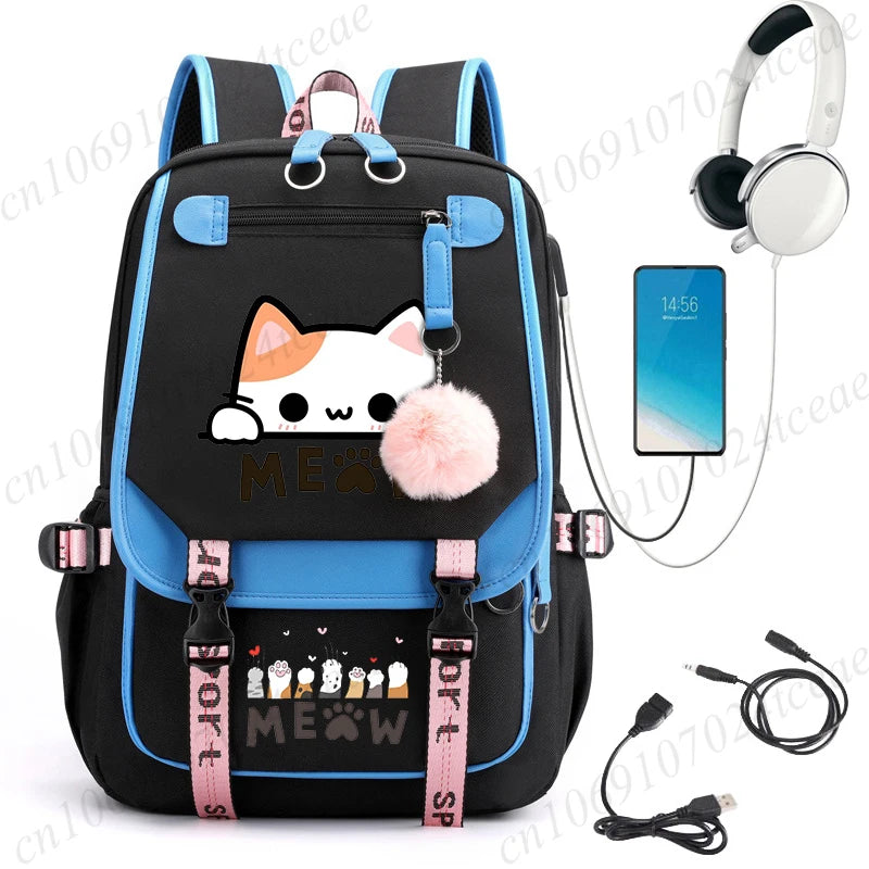 Cat Anime Cartoon School Bag New Fashion Backpack Back To School Cute Kawaii Backpack School Bags for College Student Mochila