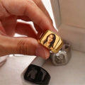 Custom Mens Rings Engraved Photo Stamp Logo Letter Fashion Gold 18mm Stainless Steel Jewelry Wide Ring For Man Party Accessories