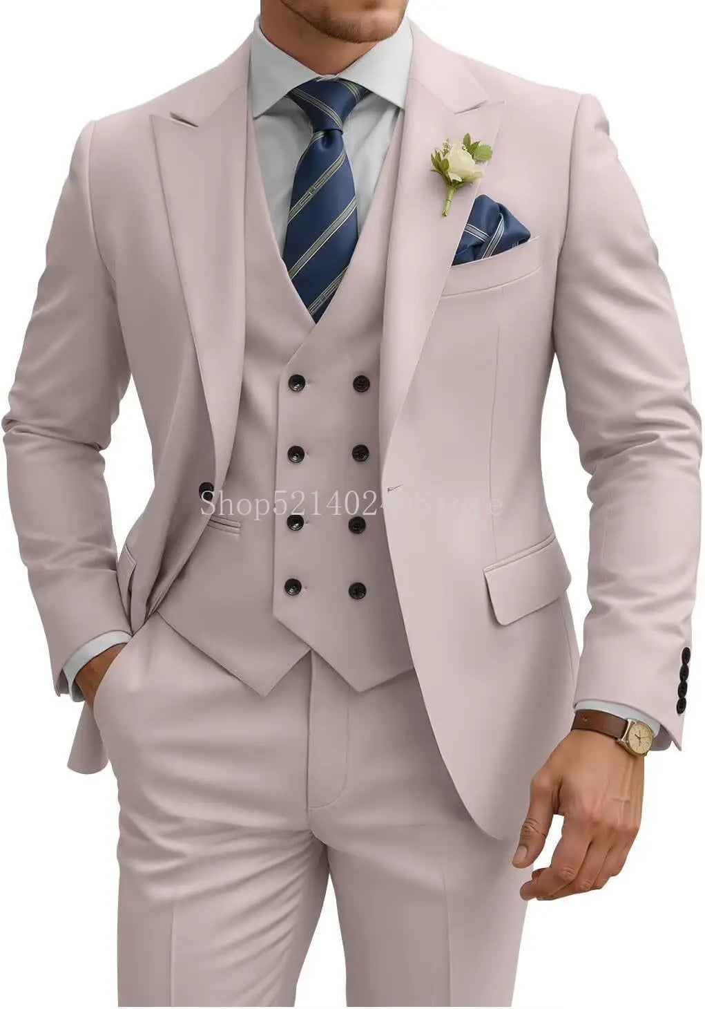 Mens Suit 3 Piece Slim Fit Suits for Men Double Breasted Suit Wedding Prom Suits Formal Business Dinner Tuxedo