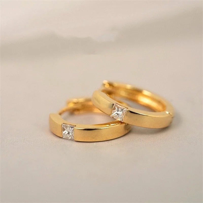S925 Sterling Silver Plated 18K Gold Square Zircon Mini Earrings Versatile Minimalist Luxury Women's Ear Jewelry
