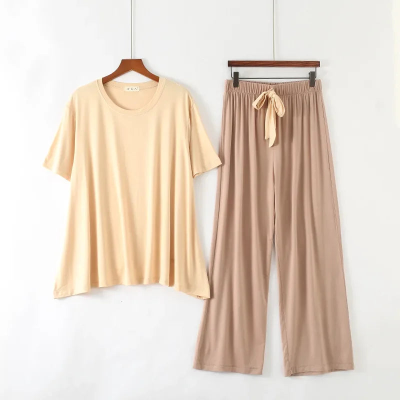 Summer  modal pajamas for women  thin section short-sleeved trousers suit two-piece loose comfortable pajama set  home service