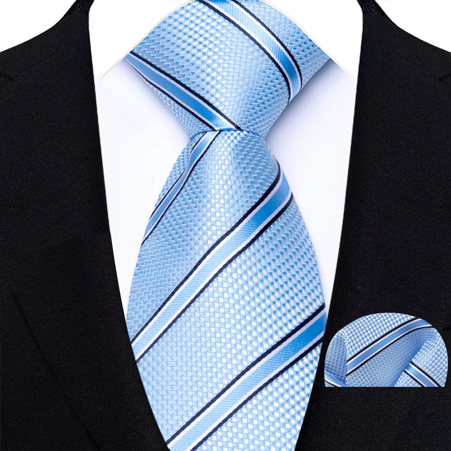 Men's Ties Set Luxury Floral Plaid Solid Light Blue Ties Business Party Formal Necktie Pocket Square Set Suits Accessory Gift
