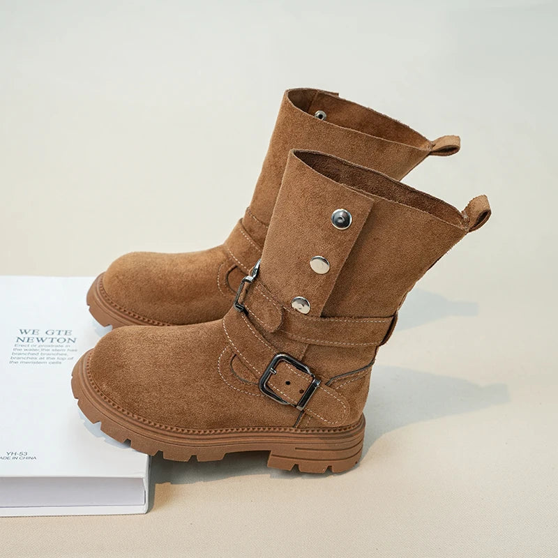 2026 New Children's Autumn Boots Classic Trend Girls Causal Ankle Boots Retro Fashion Kids Simple Leather Short Boots Round-toe