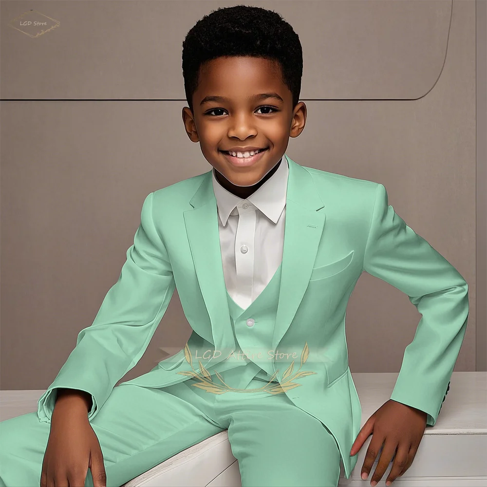 3-Piece Boys Formal Suit Set Blazer Vest Pants for Wedding Birthday Party Show Host Cocktail Ceremony School Performance Outfit