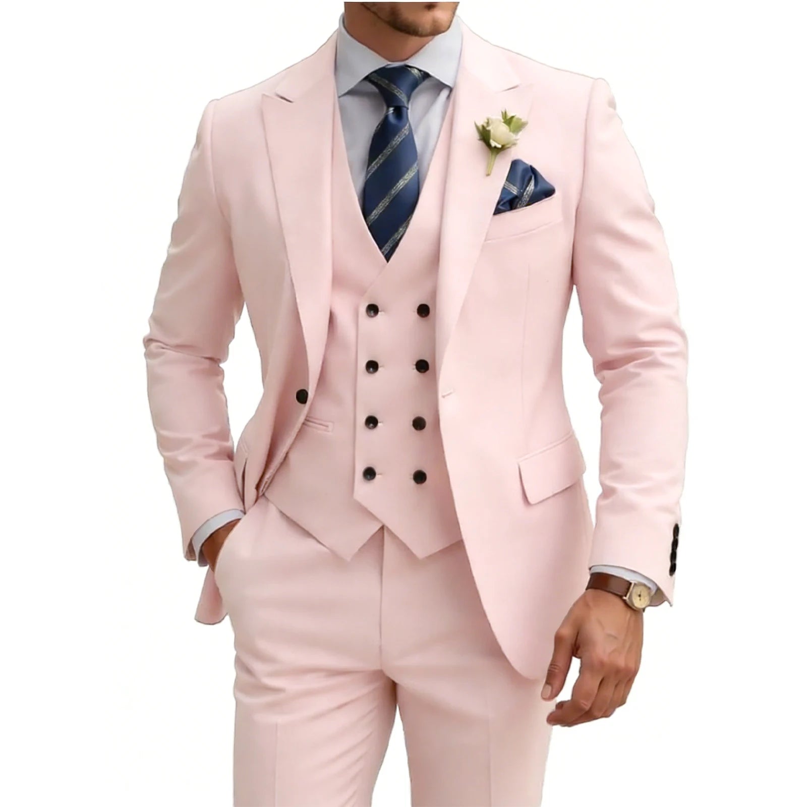 Mens 3 Piece Slim Fit For Men Double Breasted Suit Wedding Prom Suits Formal Business Dinner Tuxedo