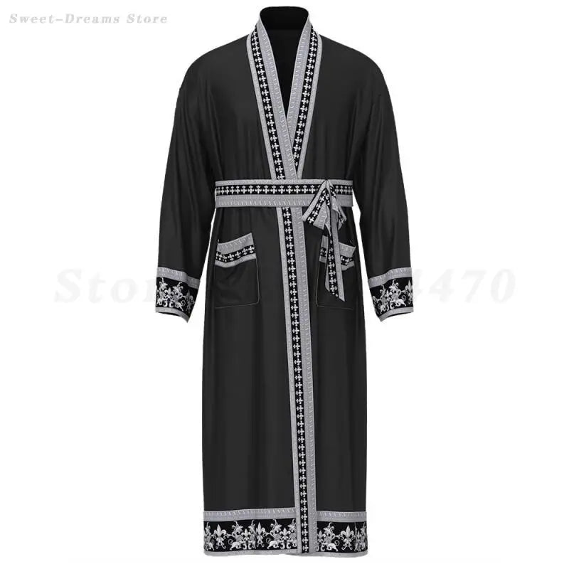 Men's Long Robe Pajamas Set Baroque Style Bathrobe Kimono Shorts Pijamas Spring Summer Sleepwear Home Clothes Satin Loungewear