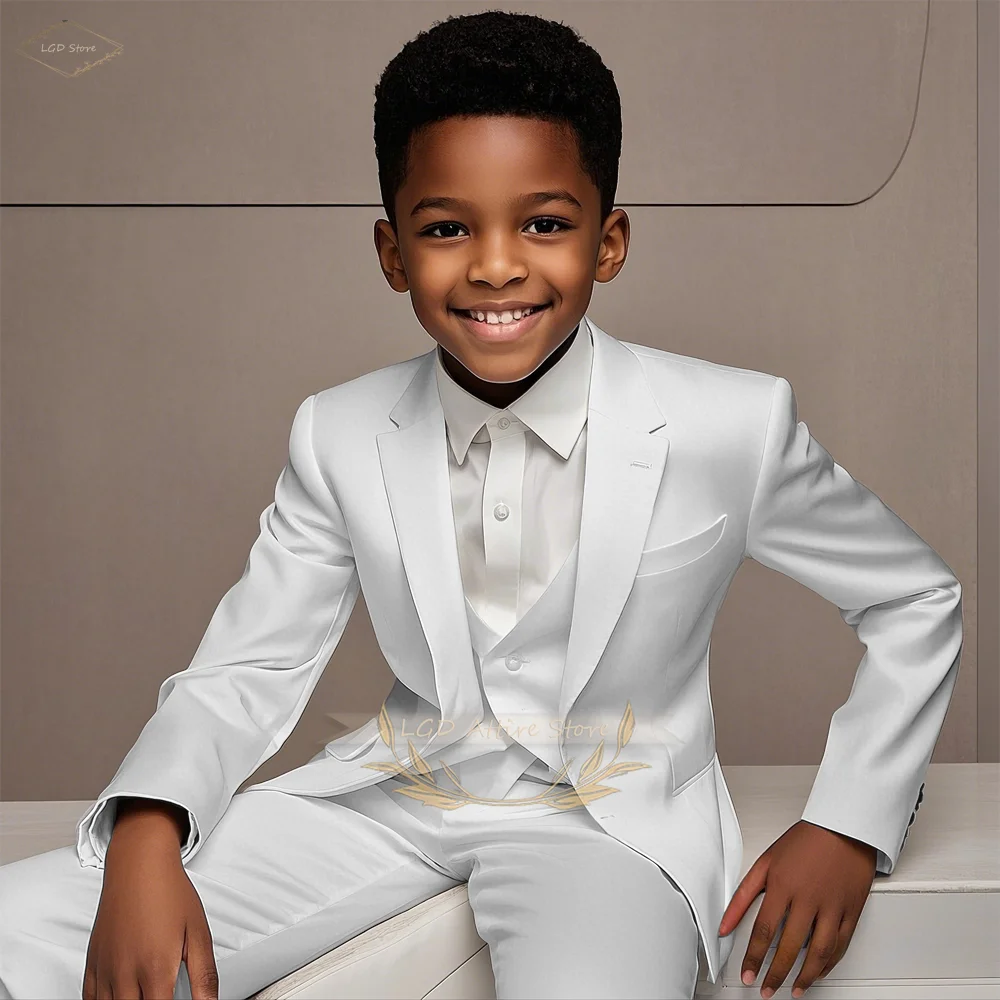 3-Piece Boys Formal Suit Set Blazer Vest Pants for Wedding Birthday Party Show Host Cocktail Ceremony School Performance Outfit