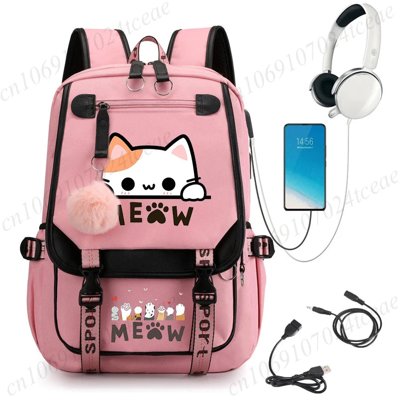 Cat Anime Cartoon School Bag New Fashion Backpack Back To School Cute Kawaii Backpack School Bags for College Student Mochila