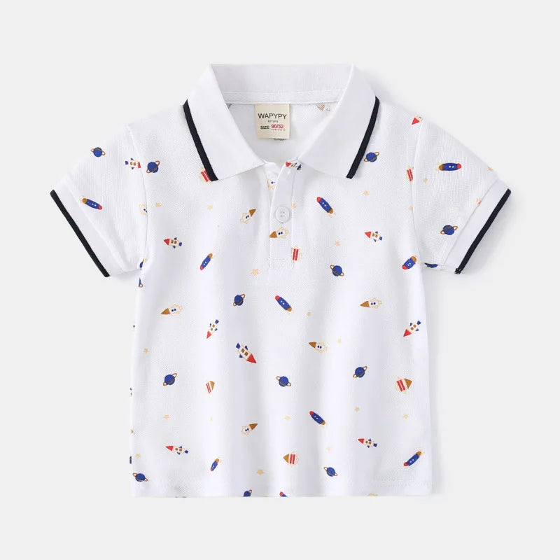 Korean Polo Tshirt Boy 100% Cotton Boys Clothes for School Uniform 2024 Shirts Solid White Black Green Polos Children's Clothing