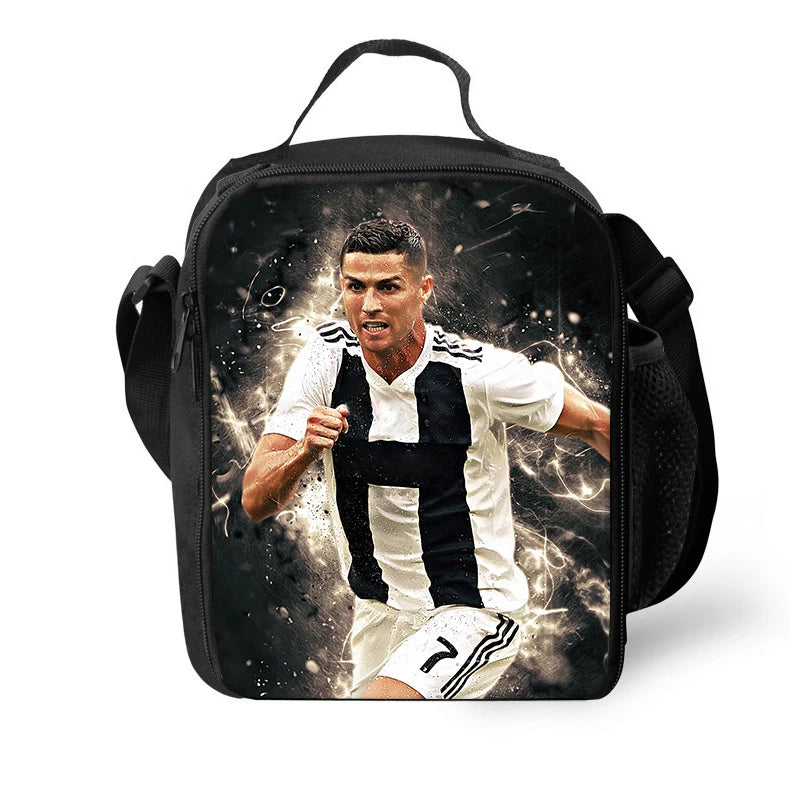 Ronaldo Lunch Bags for Boys Girls Sport Printing Football Star Lights Weight Cooler Bags for Food or Juice