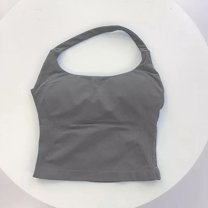 Women's Square Neck Deep Open Back Halter Bralette - Thick Straps, Slim-Fit, Removable Pads, Outerwear-Friendly Casual Top