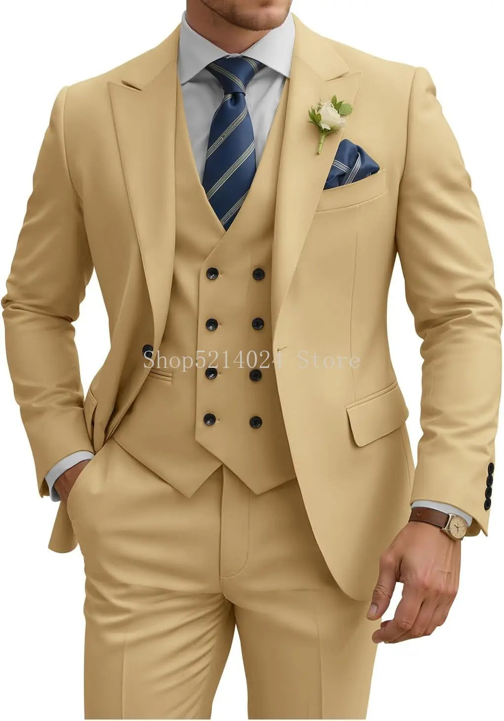 Mens Suit 3 Piece Slim Fit Suits for Men Double Breasted Suit Wedding Prom Suits Formal Business Dinner Tuxedo