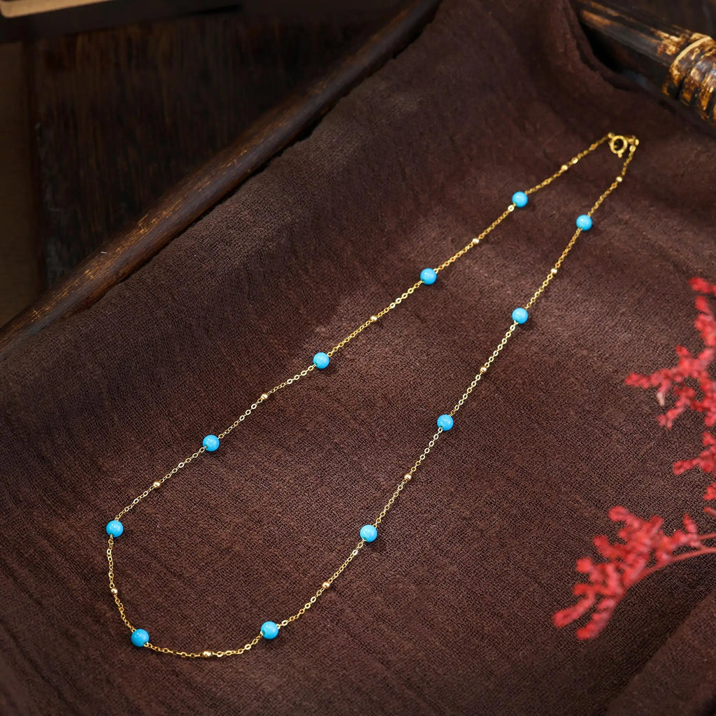 New 18k gold necklace pendant natural AU750 Natural turquoise Fine jewelry sky party for women  X714