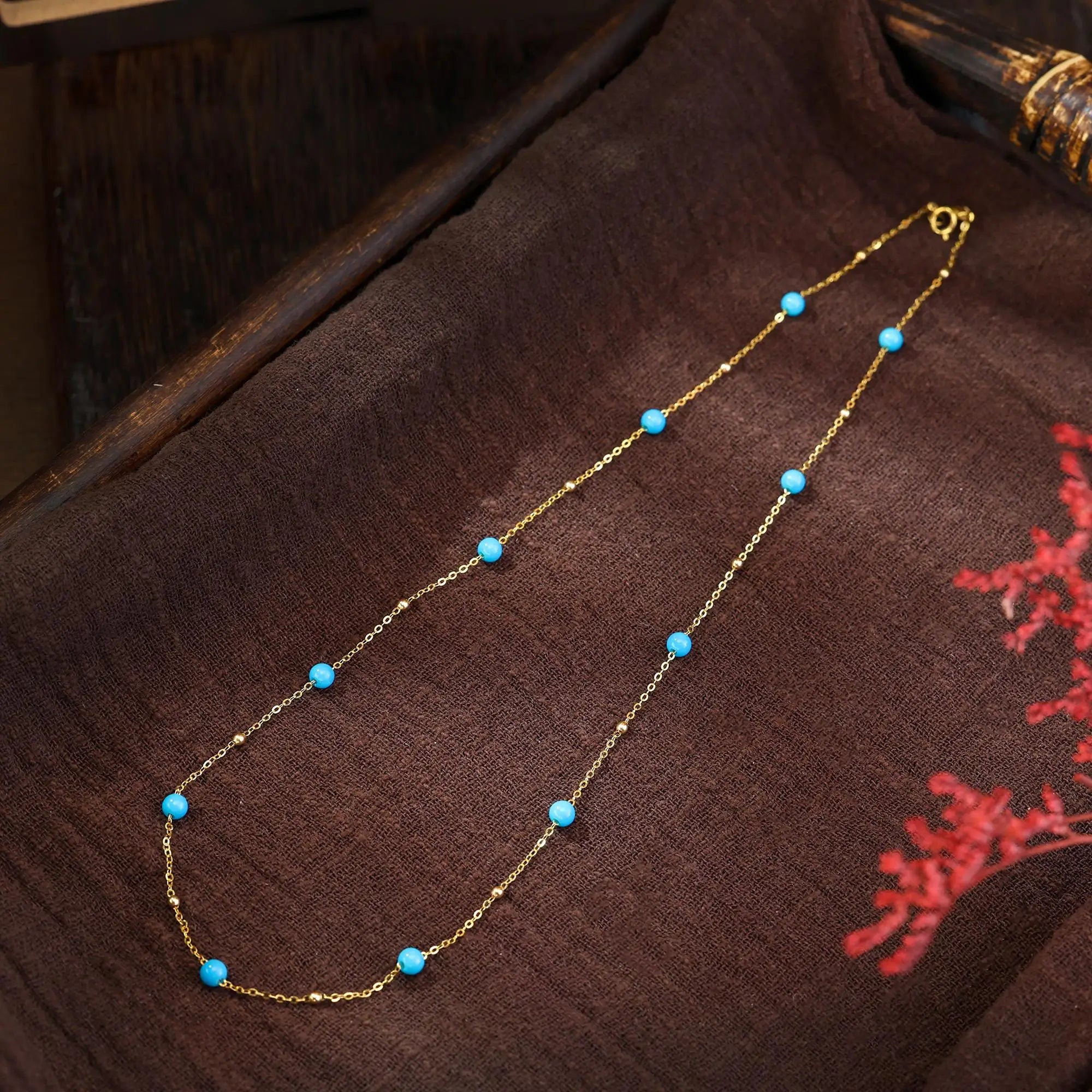 New 18k gold necklace pendant natural AU750 Natural turquoise Fine jewelry sky party for women  X714