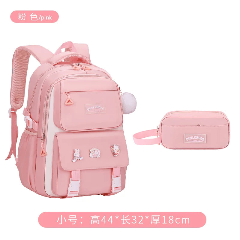Cute School Bag for Little Girls Primary Student Double Shoulder Backpack after Class Tutoring Lightweight Waterproof Nylon